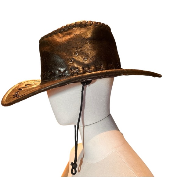 Gorgeous Distressed Black Faux Leather Cowboy Hat (VGUC) - Picture 3 of 9